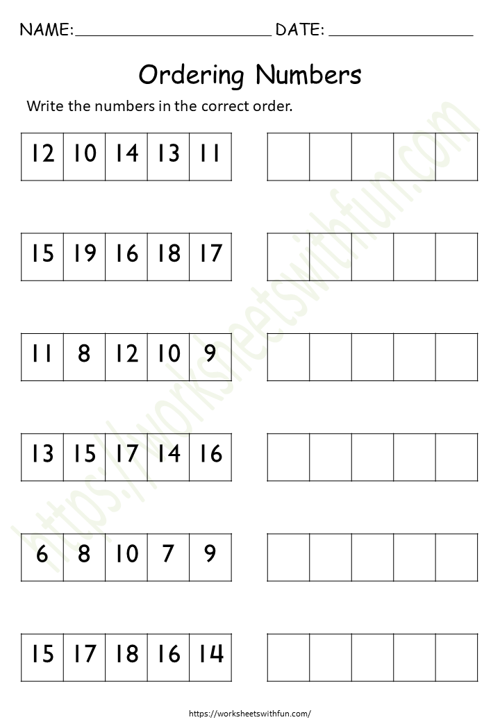 Ordering Numbers Worksheet Grade 1